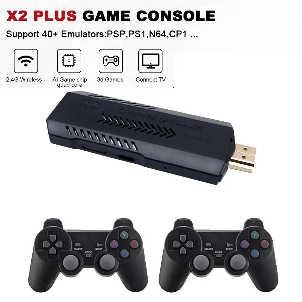 X2 Plus 64G 30000 Game GD10 Pro 4K Game Stick 3D HD Retro Video Game Console Wireless Controller TV 50 Emulator For PS1/N64/DC