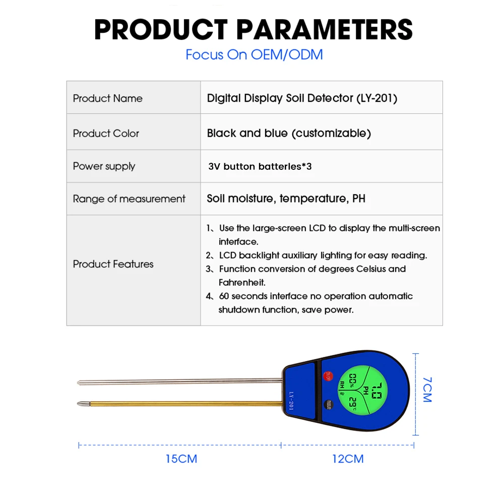3 in 1 Electronic Soil Tester PH Meter Humidity Temperature Light Meter Soil Environment Monitoring Instruments