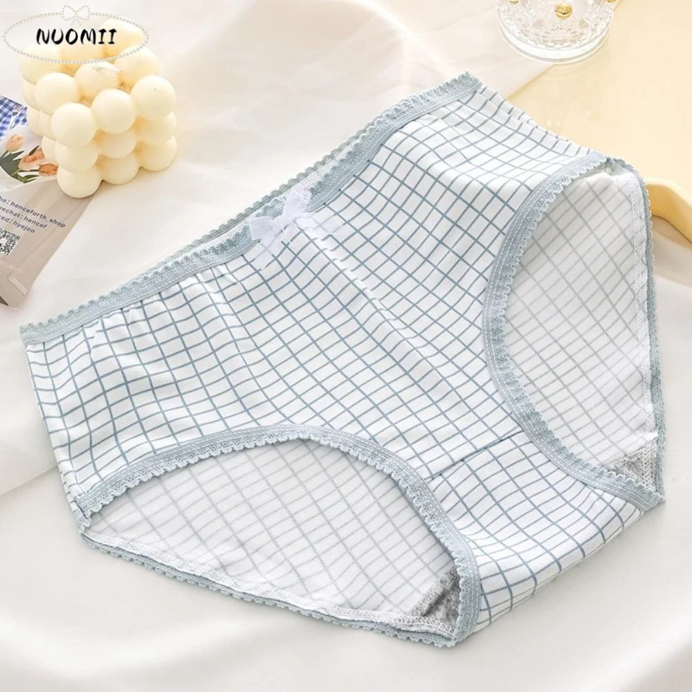 Cute Cotton Crotch Underwear for Women Mid-waist Love Heart Women's Sweet Panties Grid Bow Lace Briefs Lady
