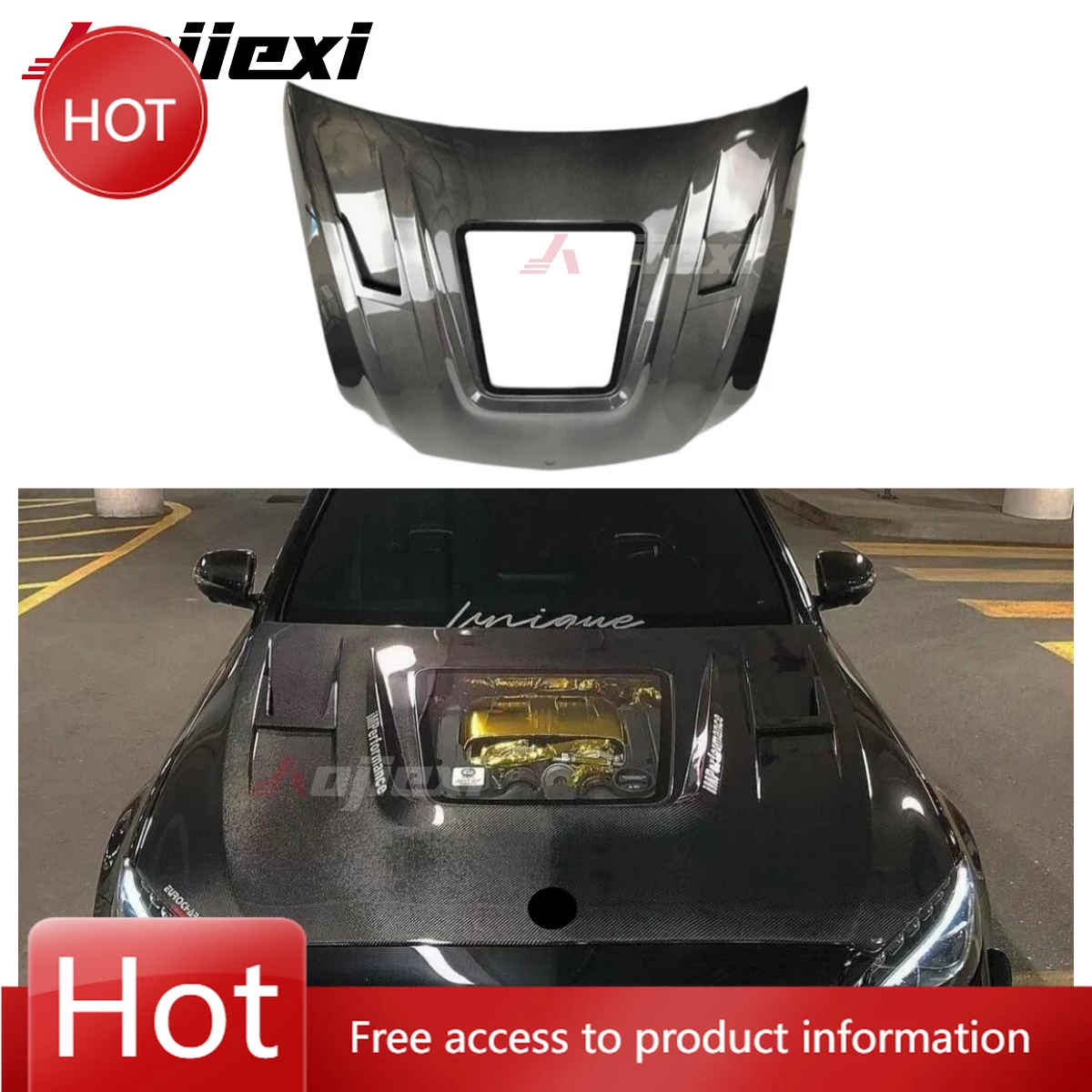 

Style Carbon Fiber Transparent Engine Hood for W205 C Class C300 C43 C63 2015+ Engine Bonnte Lid Body Kit