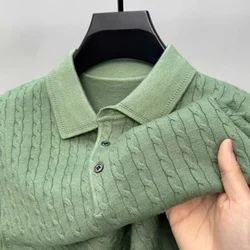 High quality men's knitted sweater autumn winter fashionable flip collar jacquard boutique Korean style pullover sweater T-shirt