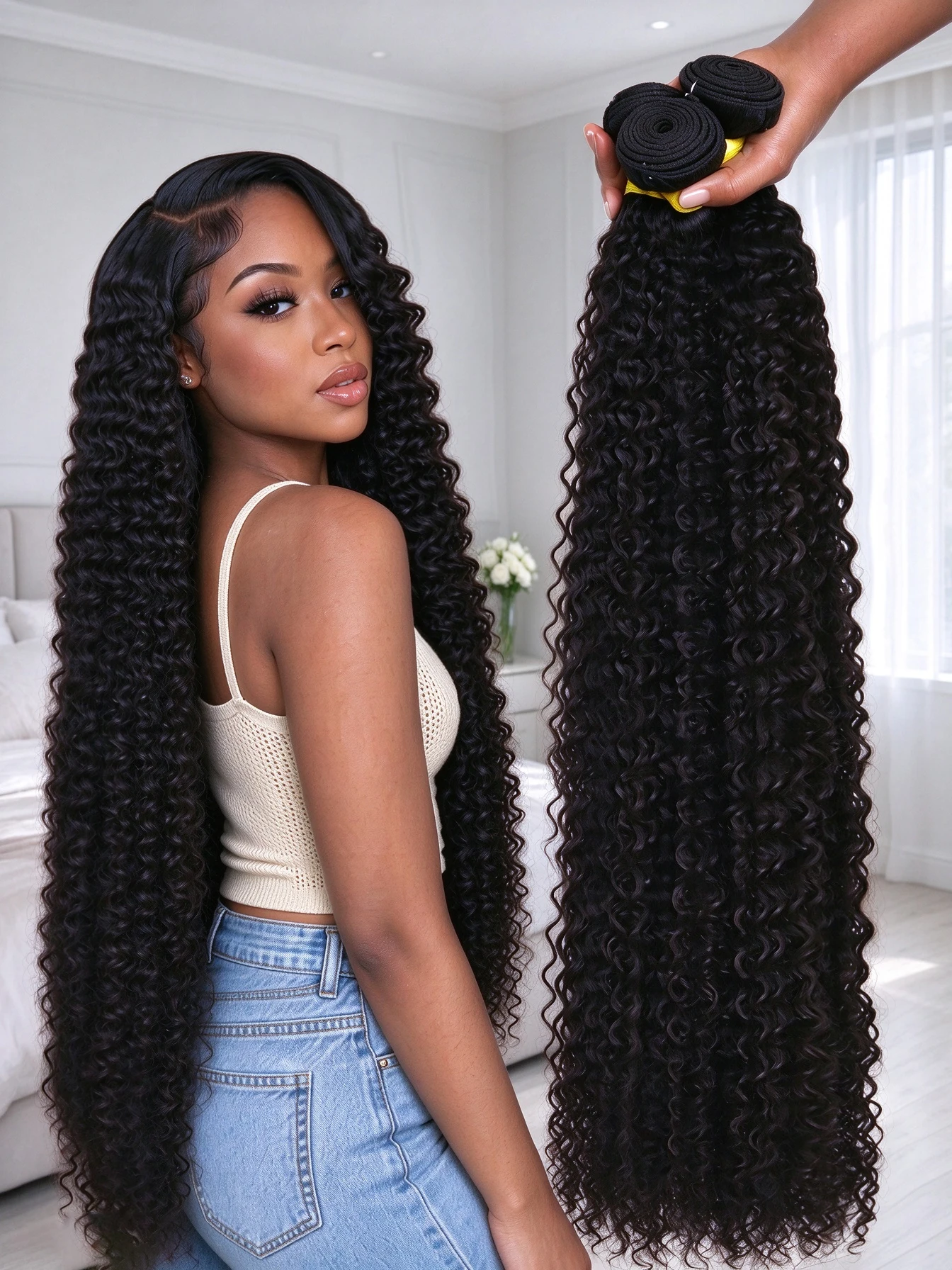 34 Fasci di capelli umani con onde profonde da 36 pollici, capelli ricci per tessitura, non trattati, tissage, doppia trama, extension di capelli vergini