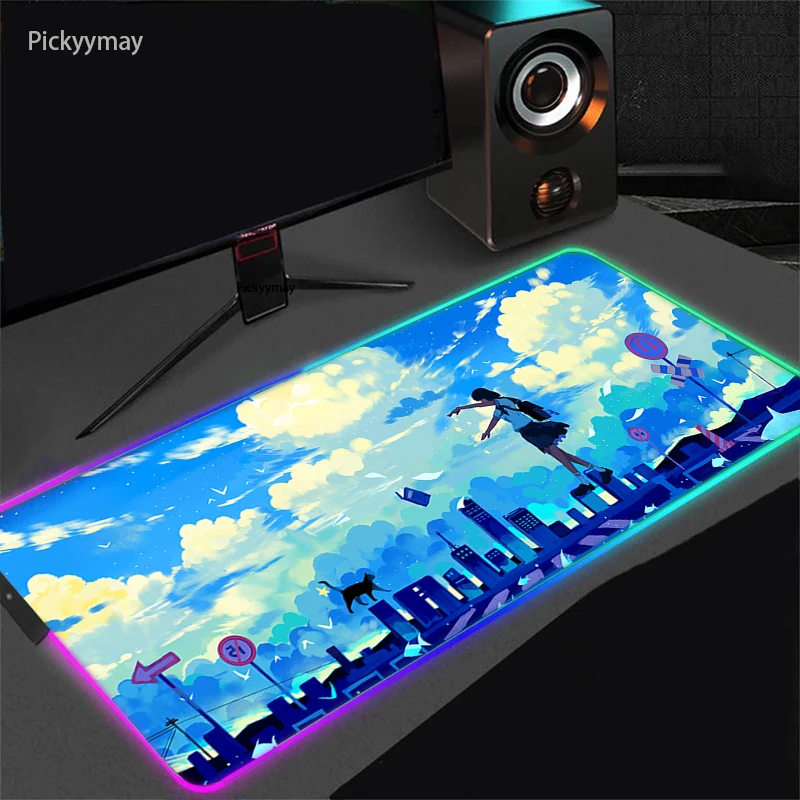 RGB Gaming Mousepad Illustration Mouse Mats Art Large Gamer Mousepads XXL Keyboard Pads Rubber Desk Mat Mouse Pad LED Backlit