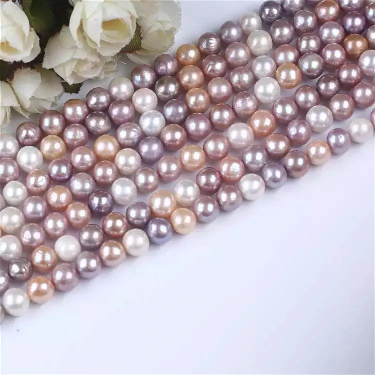 Natural 10-11White And Multi Colors Edison Round Shape Loose Freshwater Pearl Strand necklace