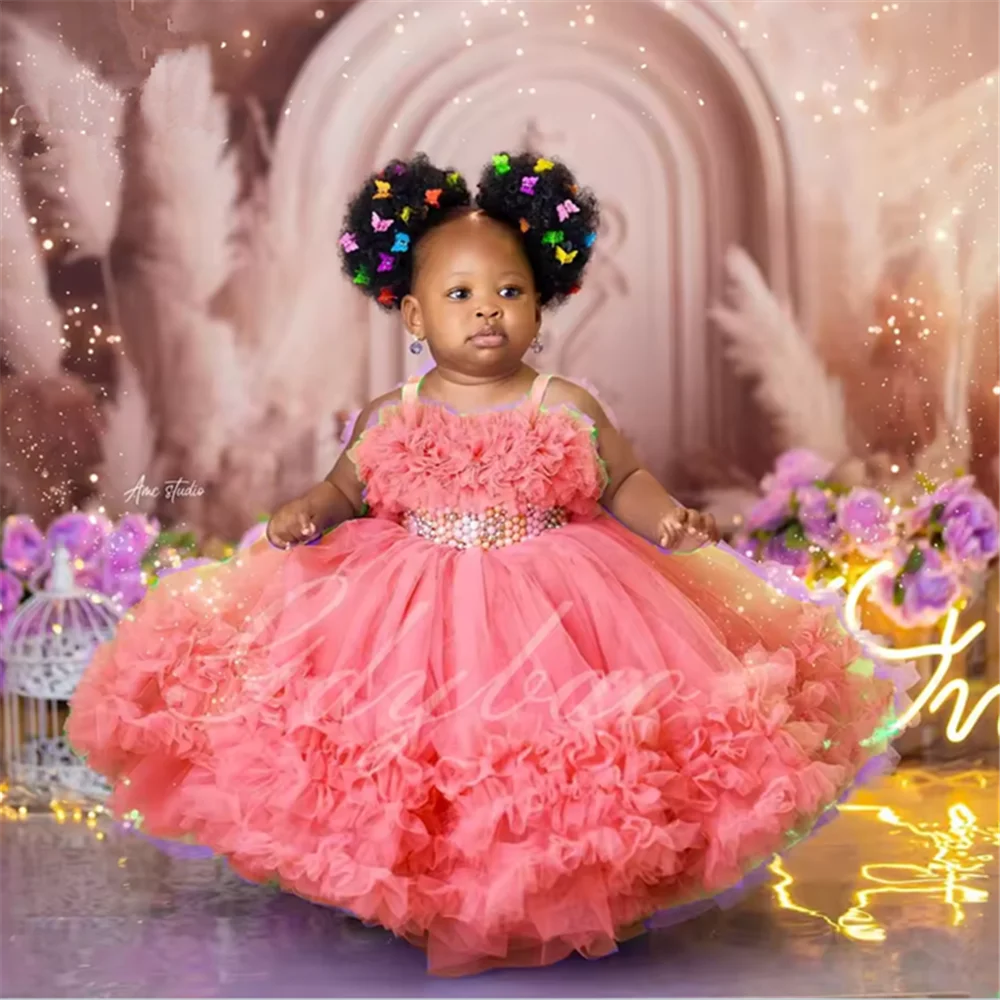 

Purple Puffy Flower Girl Dress For Wedding Tulle Beaded Elegant Applique Baby Princess Birthday Evening First Communion Gown