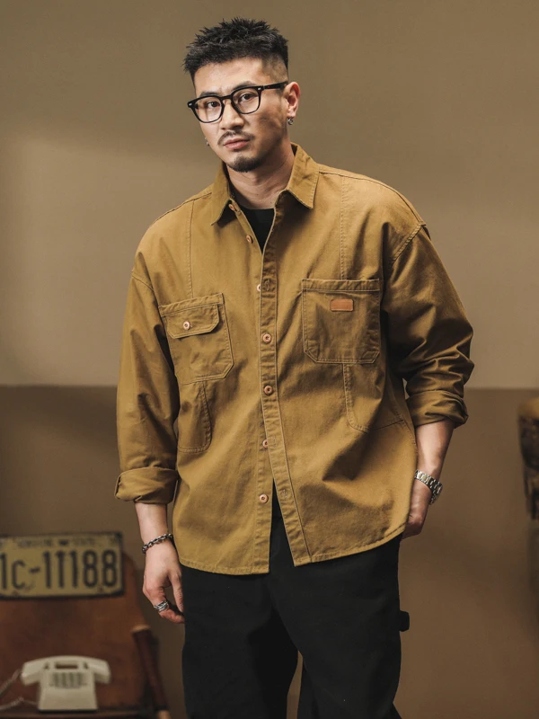 

Мужское длинное пальто American Sle Vintage Work irt, свободное мужское охотничье пальто, весенне-осеннее повседневное пальто с откидным воротником