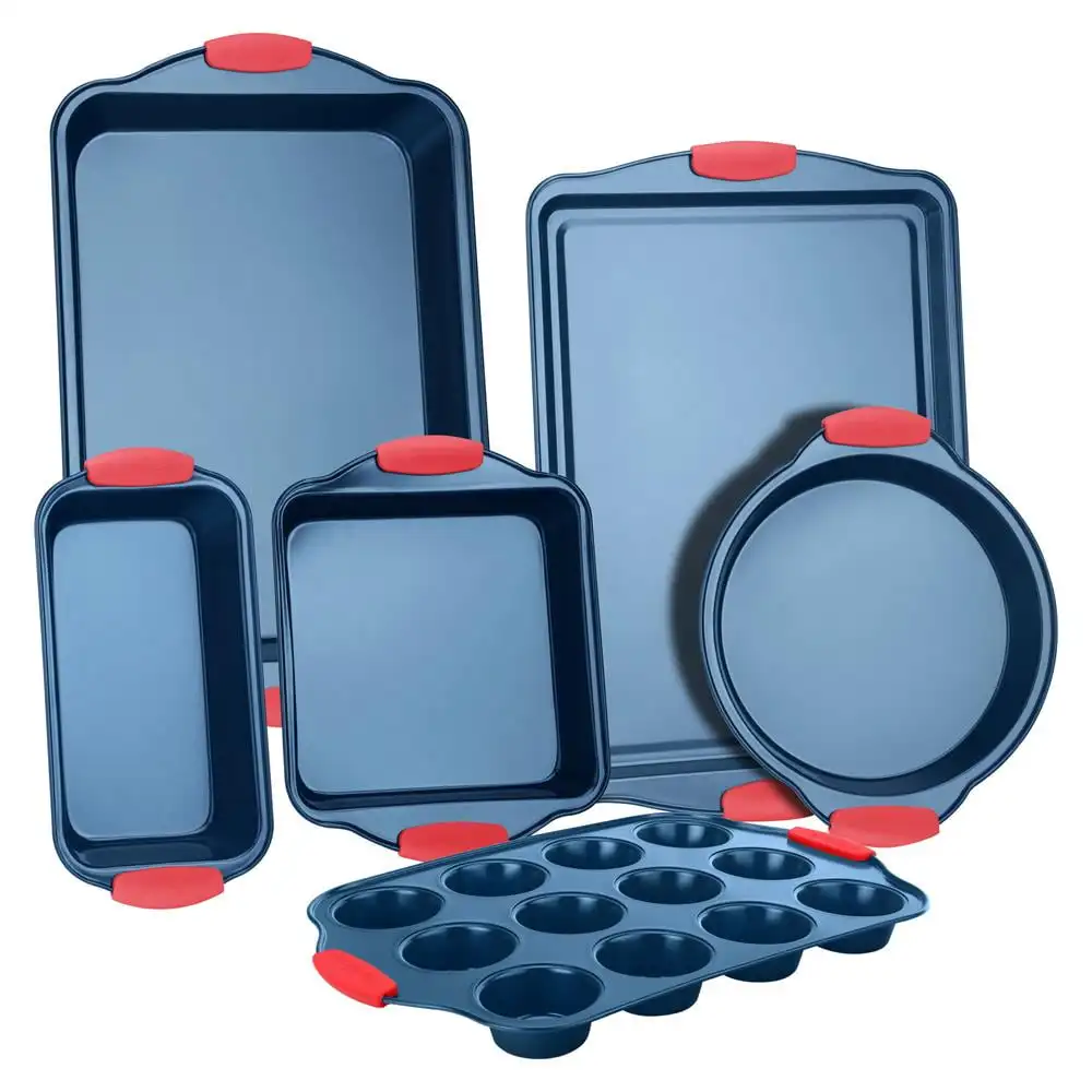 

6-Piece Nonstick Bakeware Set Carbon Steel Baking Trays W/ Heat safe Silicone Handles