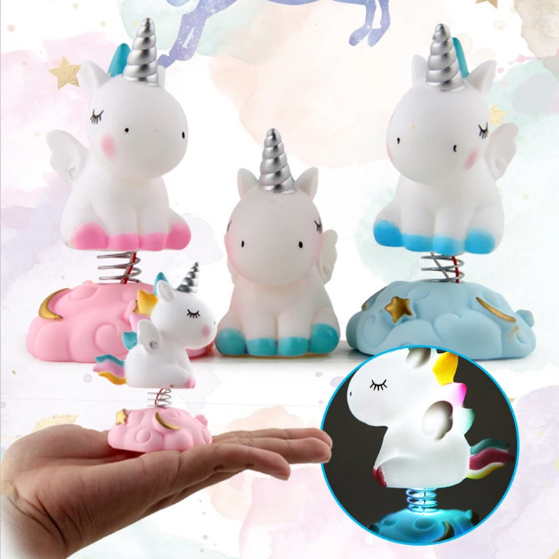 Light-up Unicorn Ornament Lights Fun Cartoon Rocking Pegasus Rainbow Horse Desktop Decorative Ornament With Base Kids Toy Gift