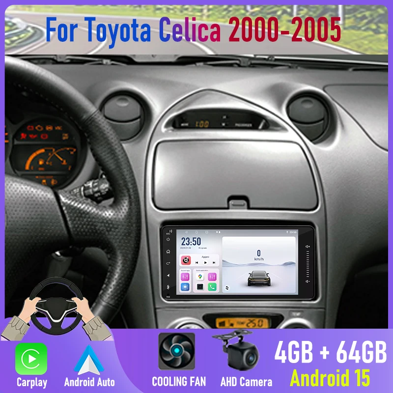 7'' For Toyota Celica 2000-2005 Car Radio Android 15 Carplay GPS Navigation Bluetooth 2DIN Head Unit with Reversing Camera FM