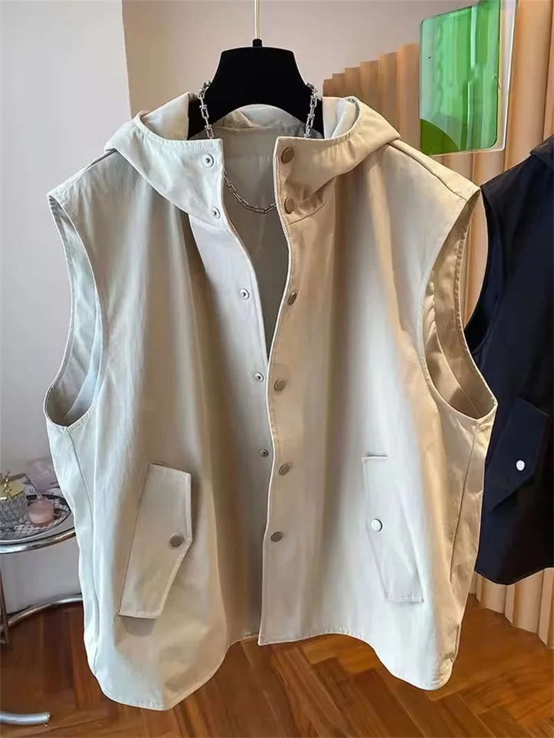 Moda mujer con capucha Casual Veat chaqueta 2025 nueva primavera verano chaleco suelto sin mangas mujer prendas de vestir impermeables