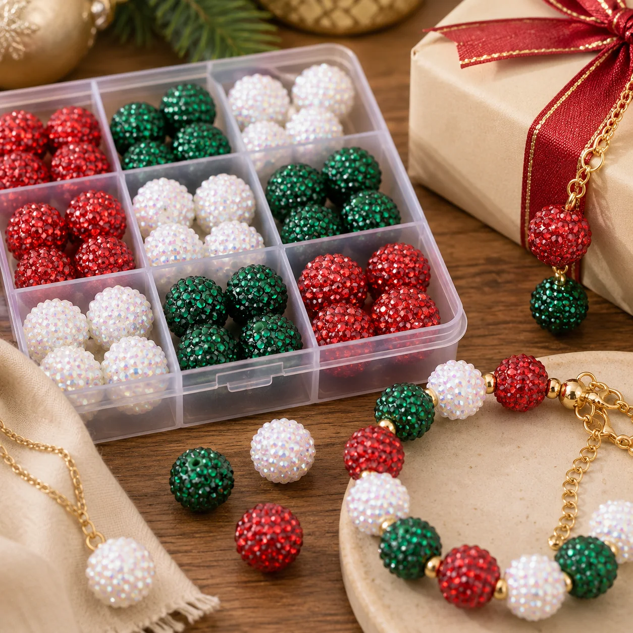 20mm 5/10 Stück Weihnachts-Strass-Harzperlen, Funkelnde Kristall-Rundperlen für Feiertags-DIY-Schmuckherstellung & Bastelarbeiten – Detail 6