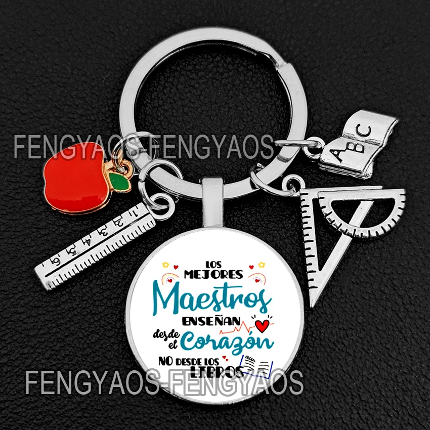 Spain The Best Teachers Appreciation Keychain Thank You Teacher Keychains in Spanish Key Ring Thanksgiving Gift for Professor