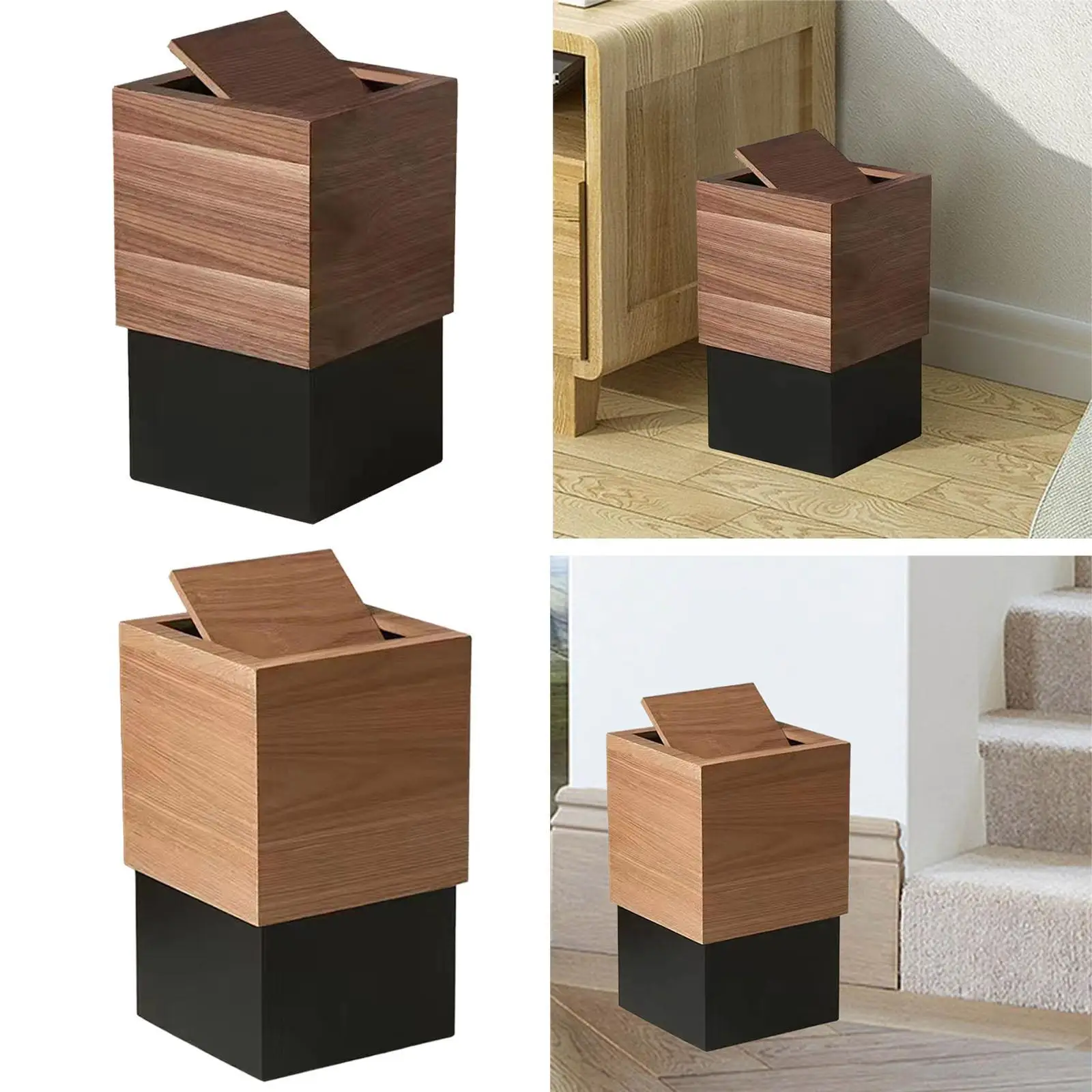 

Wood Trash Can with Lid Garbage Can Wastebasket for Kitchen Bedroom Bathroom