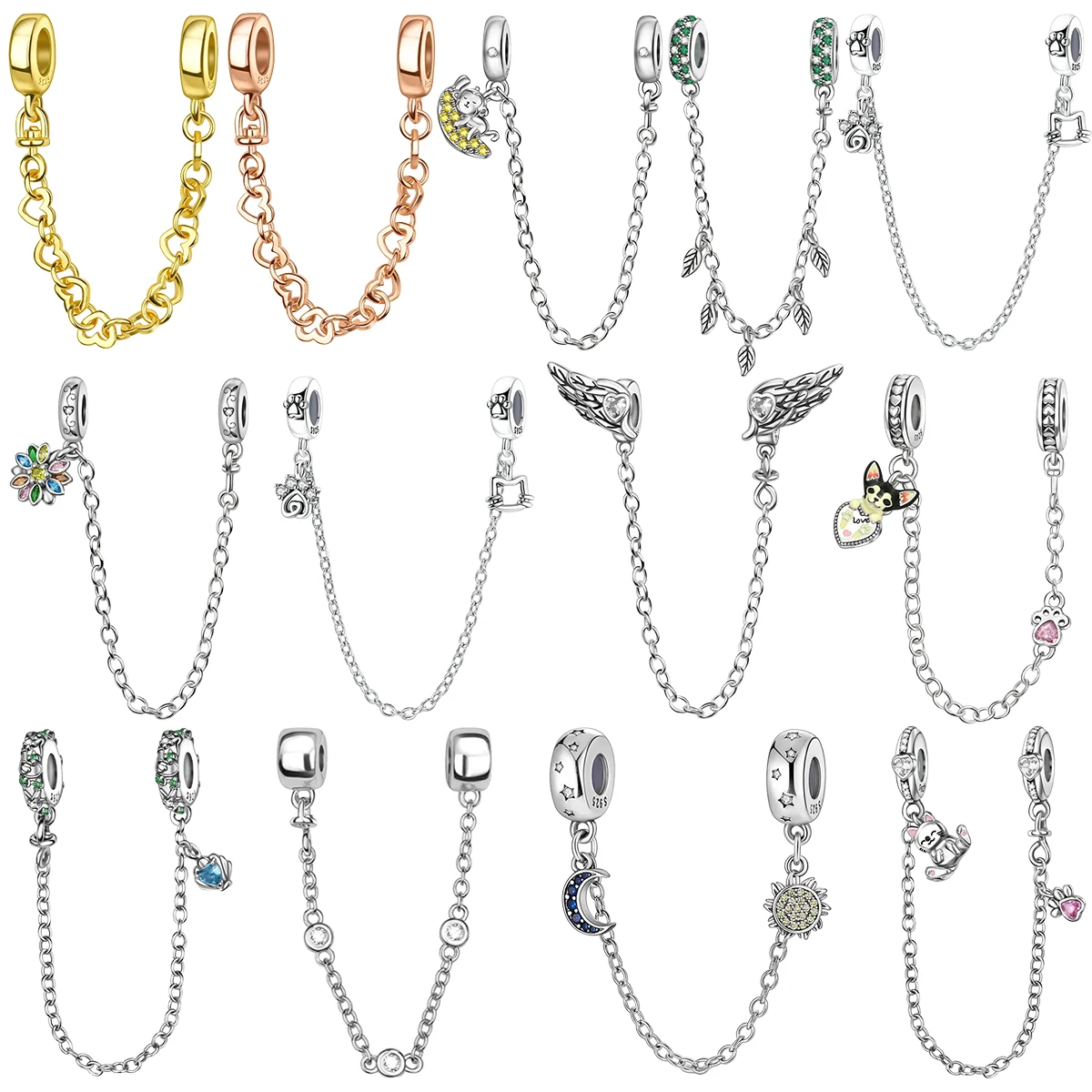 

Новые бусины из стерлингового серебра 925 пробы с покрытием из розового золота, украшенные изображениями собак, листьев, луны и солнца, безопасные для браслетов, ювелирные изделия, подарок, модный аксессуар