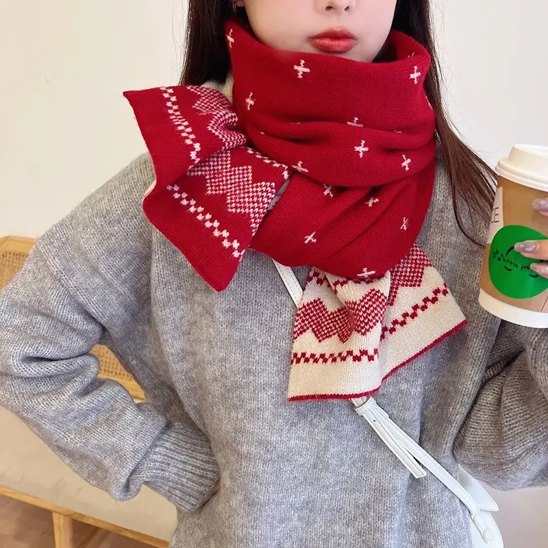 Christmas Deer New Year Scarf Female Winter Korean Style All-Match and Cute Elk Red Students Warm-Keeping Knitted Tide