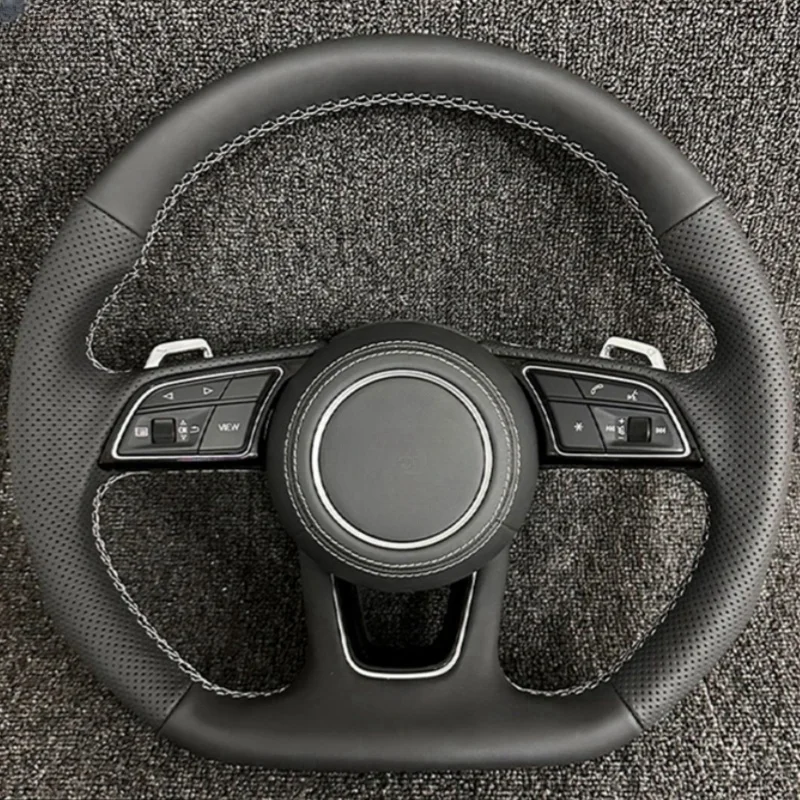 Genuine Leather Car Steering Wheel Fit For Audi A1 A4 A5 A7 A8 S8 Q3 Q5 Q7 TT R8 flat bottomed steering wheel Accessories