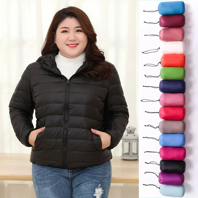 Plus Size 7xl 6xl 5xl Fall Women\'s Lightweight Water-Resistant Packable Hooded Jackets Autumn Winter Warm Female Down Coats