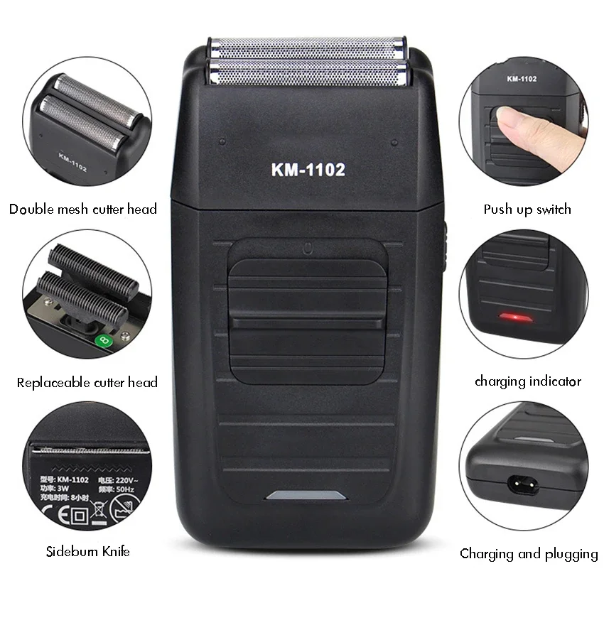 フォイルシェーバー、男性用電気かみそり、精密トリマー付き電気シェーバー、充電式、ウェット & ドライ、トラベルバッグ付き、ブラック