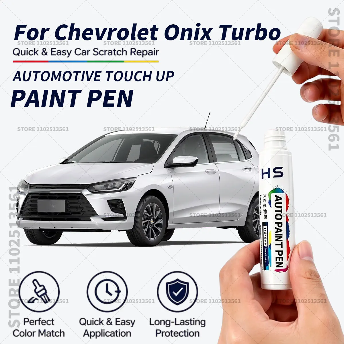 For Chevrolet Onix Turbo Touch Up Paint Pen Car Paint Scratch Repair Tool lce Silver Blue Seetrv Dark Red Black Metallic White