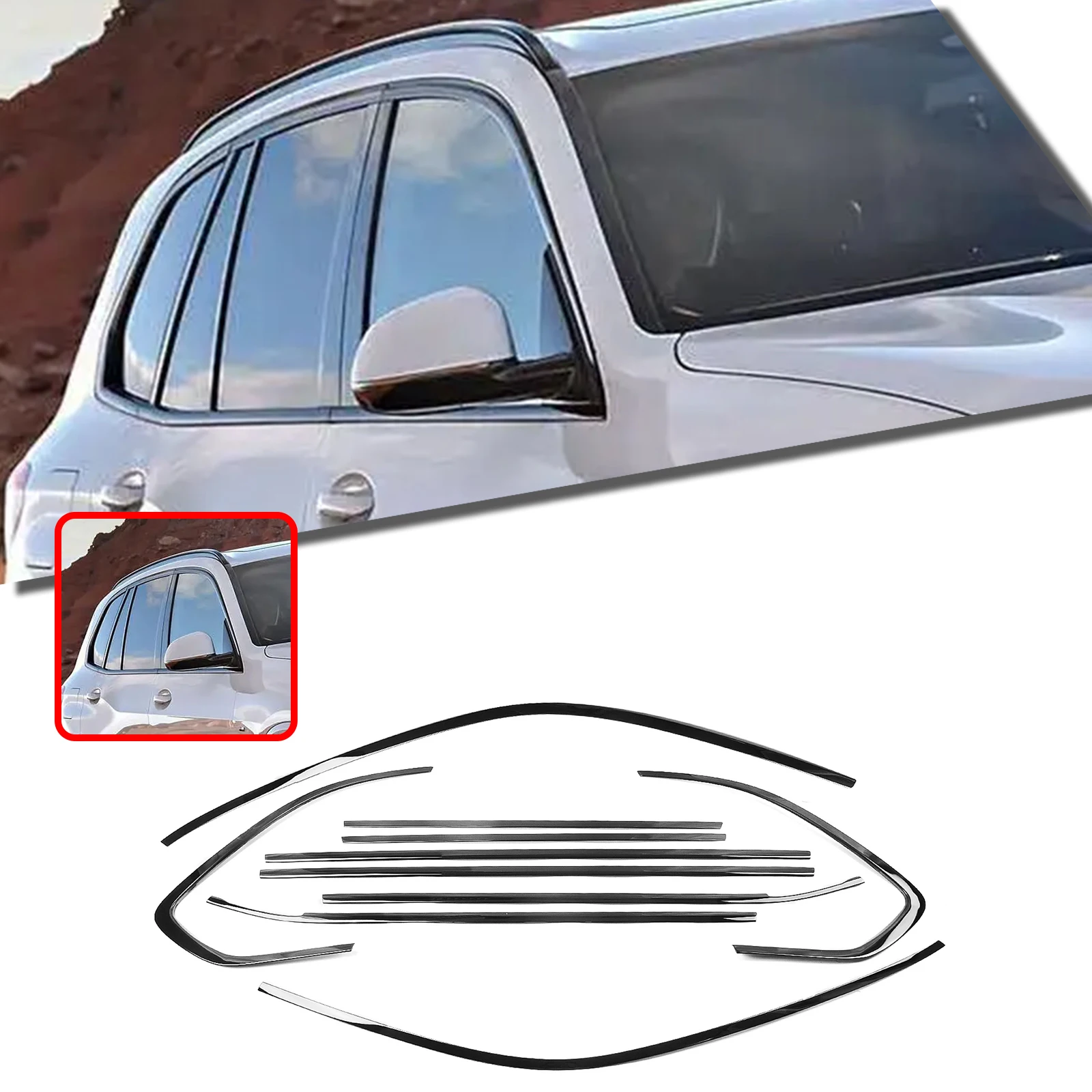 Gloss Black Car Decoration Exterior Window Strip Molding Trim Styling Cover For BMW X5 F15 2014-2018