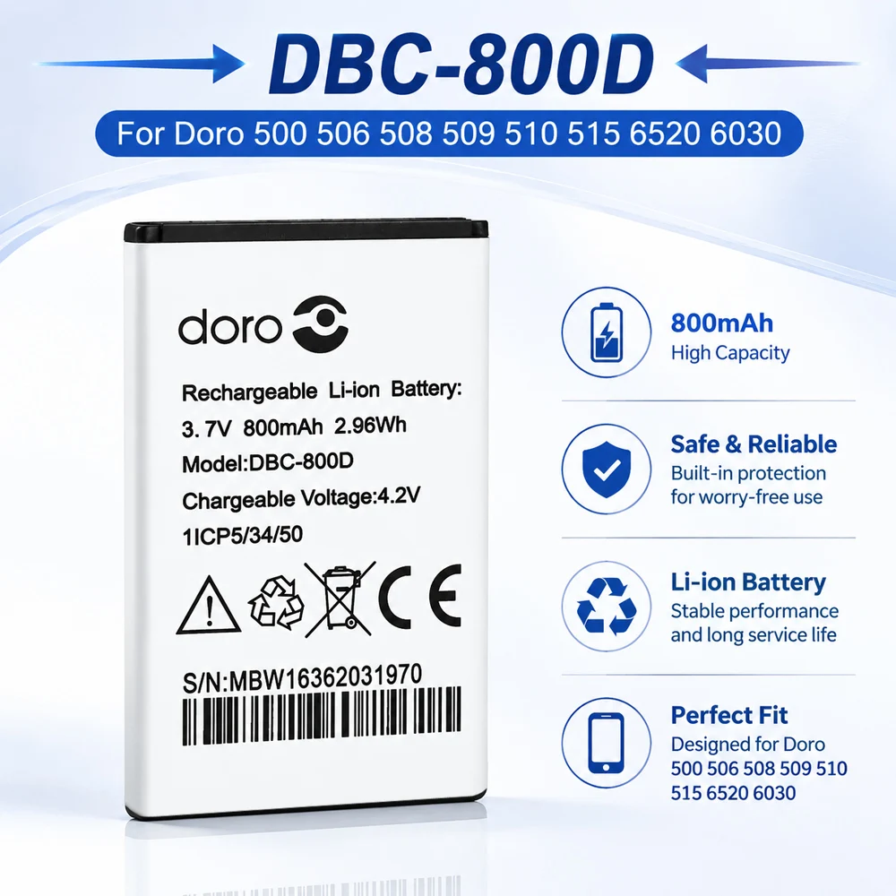 3.7V 800mAh DBC-800D Battery for Doro 500 506 508 509 510 515 6520 6030 Wireless Router Replacement Batteries