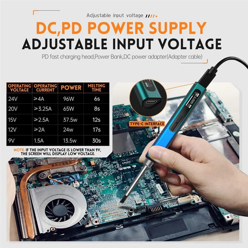 

A52I-Smart Portable Soldering Iron With USB-C Charging, With OLED Screen, Withpid Control, 180-100 Degree Fahrenheit, 65W 8S