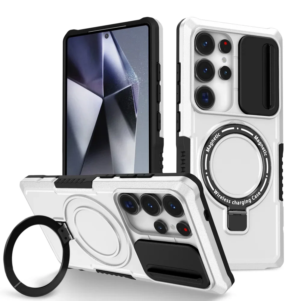 Armor Slide Camera Protector Magnetic Case For Samsung S26 S25 Ultra S24 FE S25 Edge S26 S23 Plus For Magsafe Brackets Funda
