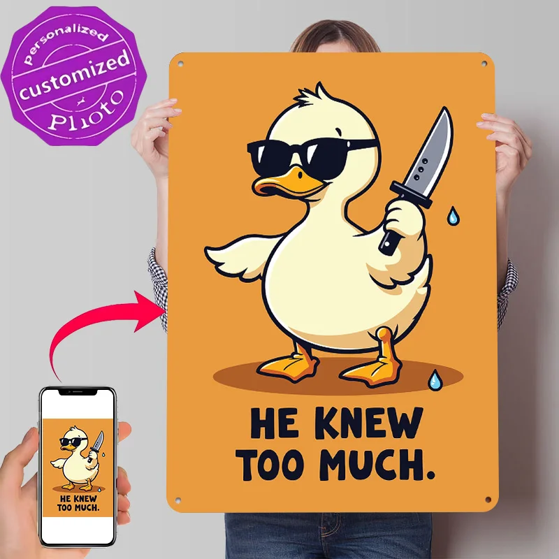 Cool Duck With Knife Poster Customized Vintage Metal Signs Wall Art Retro Tin Plaque for Gaming Decoration Room Home Decor House