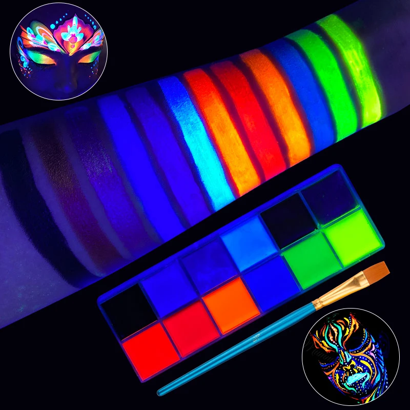Face Body Paint Palette,UV Neon Face Painting UV Neon Fluorescent Face Body Art Paint-Non-Toxic,Face & Body Makeup