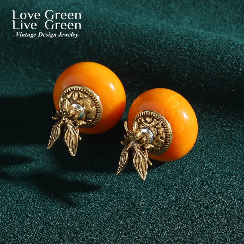 Vintage Ancient Gold Color Bee Yellow Natural Stone Stud Earrings Woman Elegant Woman Luxury Quality Jewelry Designer Gift 2025