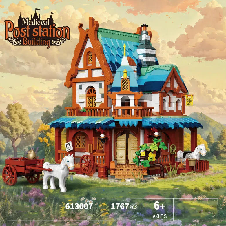 

Street View Loz Mini Diamond Building Block Creative Medieval Vintage Post Station House Brick Toys Collection Assemble Model