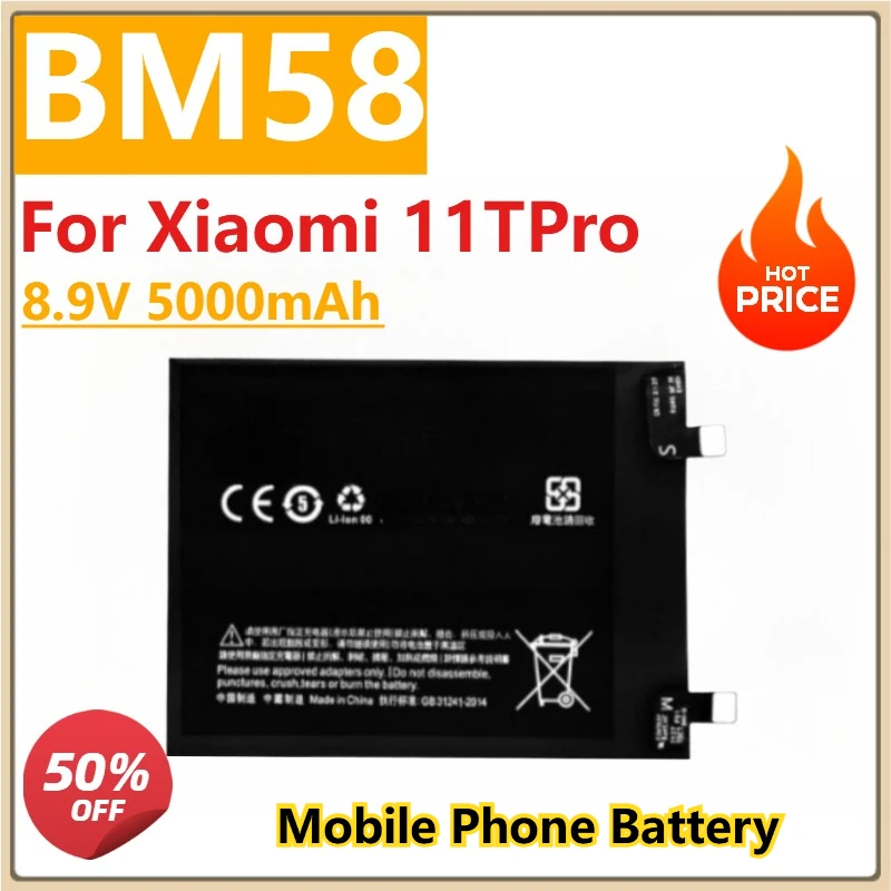 New Replacement Mobile Phone Battery 8.9V 5000mAh BM58 for Xiaomi 11TPro Replacement Mobile Phone Batteries