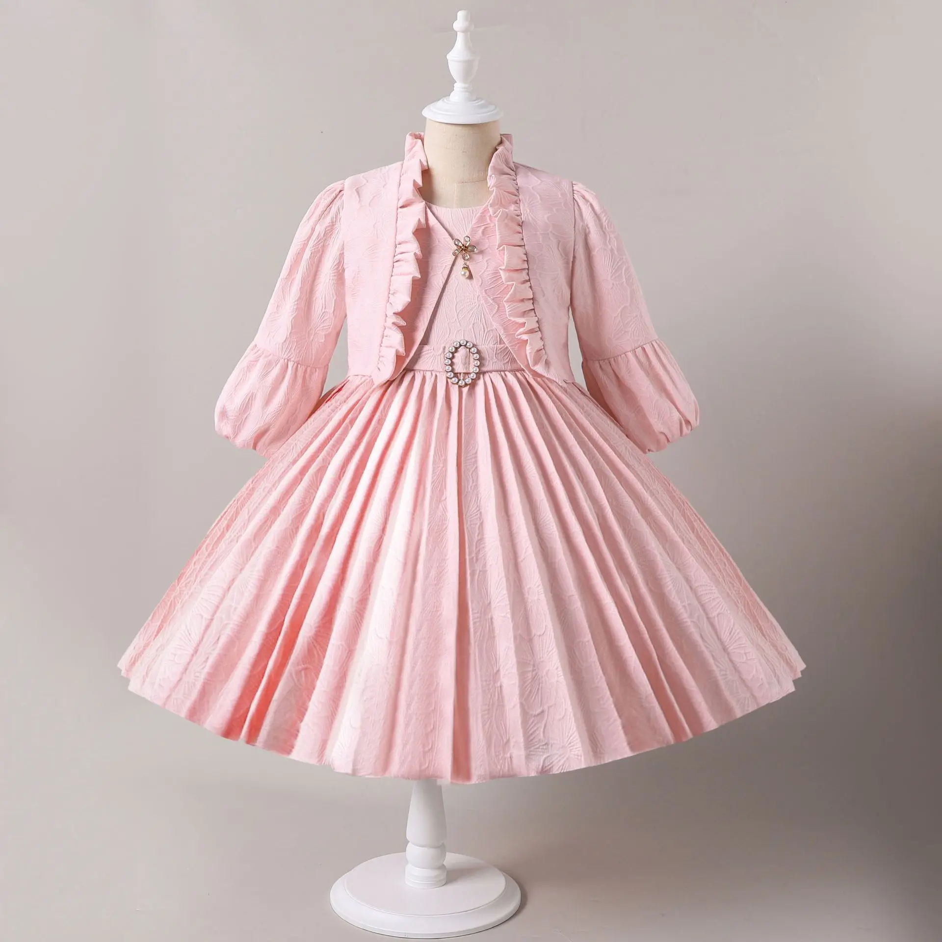 2PCS Elegant White Princess Party Dress for Girls Children's Formal Pleat Dress 3-10 Years Old Kids' White Clothes