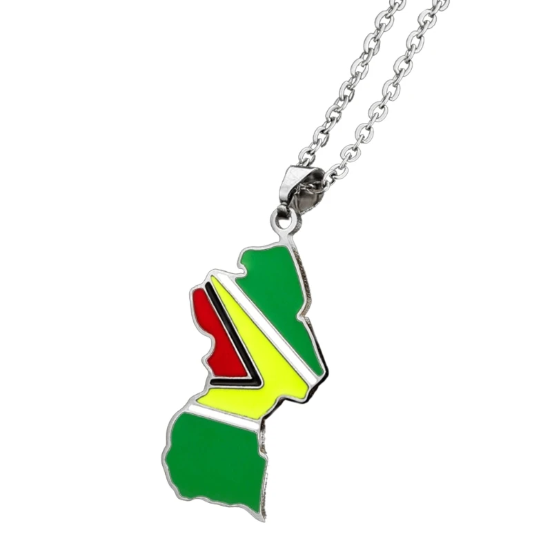 Stainless Steel Country Outline Pendant Necklace Guyana Map Pendant Necklace Statement Jewelry Charm Neck Chain