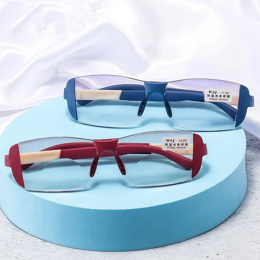 Korean Anti-Blue Light Square Reading Glasses Men Women Rimless Presbyopia Eyeglasses Diamond Cutting Edge Hyperopia Eyewear