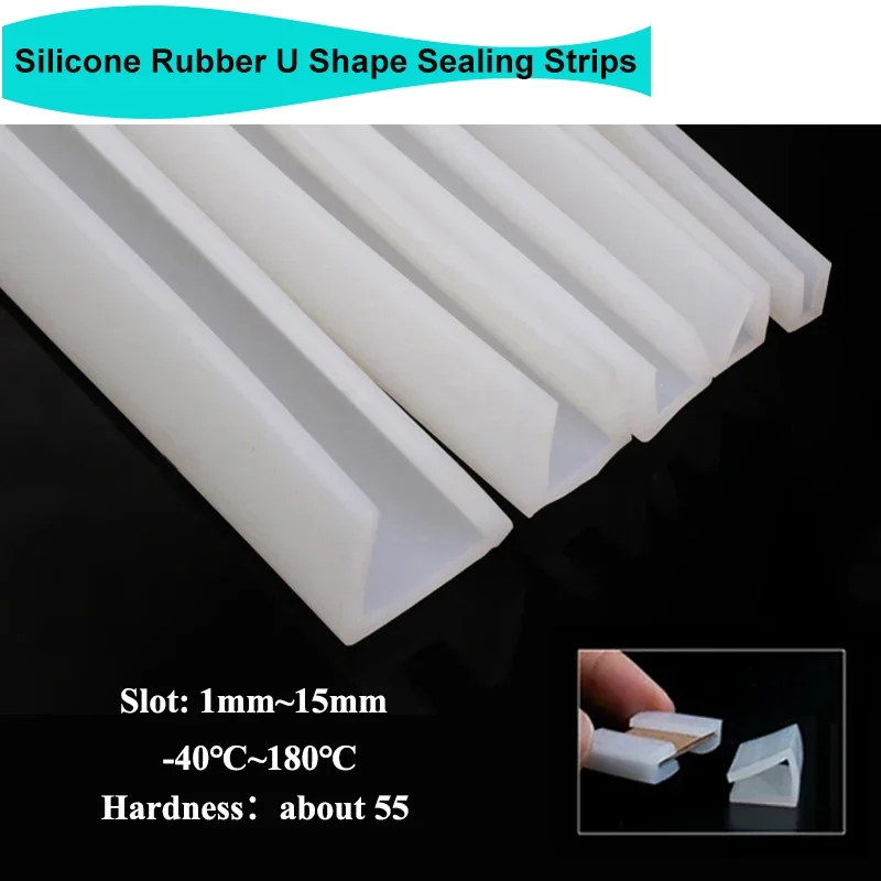 1M Silicone Rubber U Shape Seal Strip Solid Gasket White Soft Window Car Door Shower Frameless Glass Edge Protection Strips