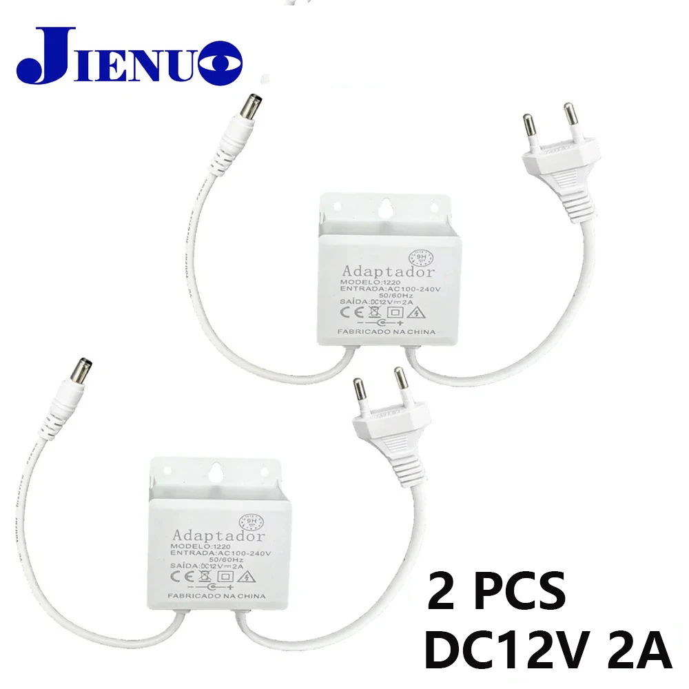 JIENUO EU Outdoor Waterproof Power Adapter 12V 2A 2 Pack, Universal DC Power Charger for CCTV Camera DVR Router LED Strip