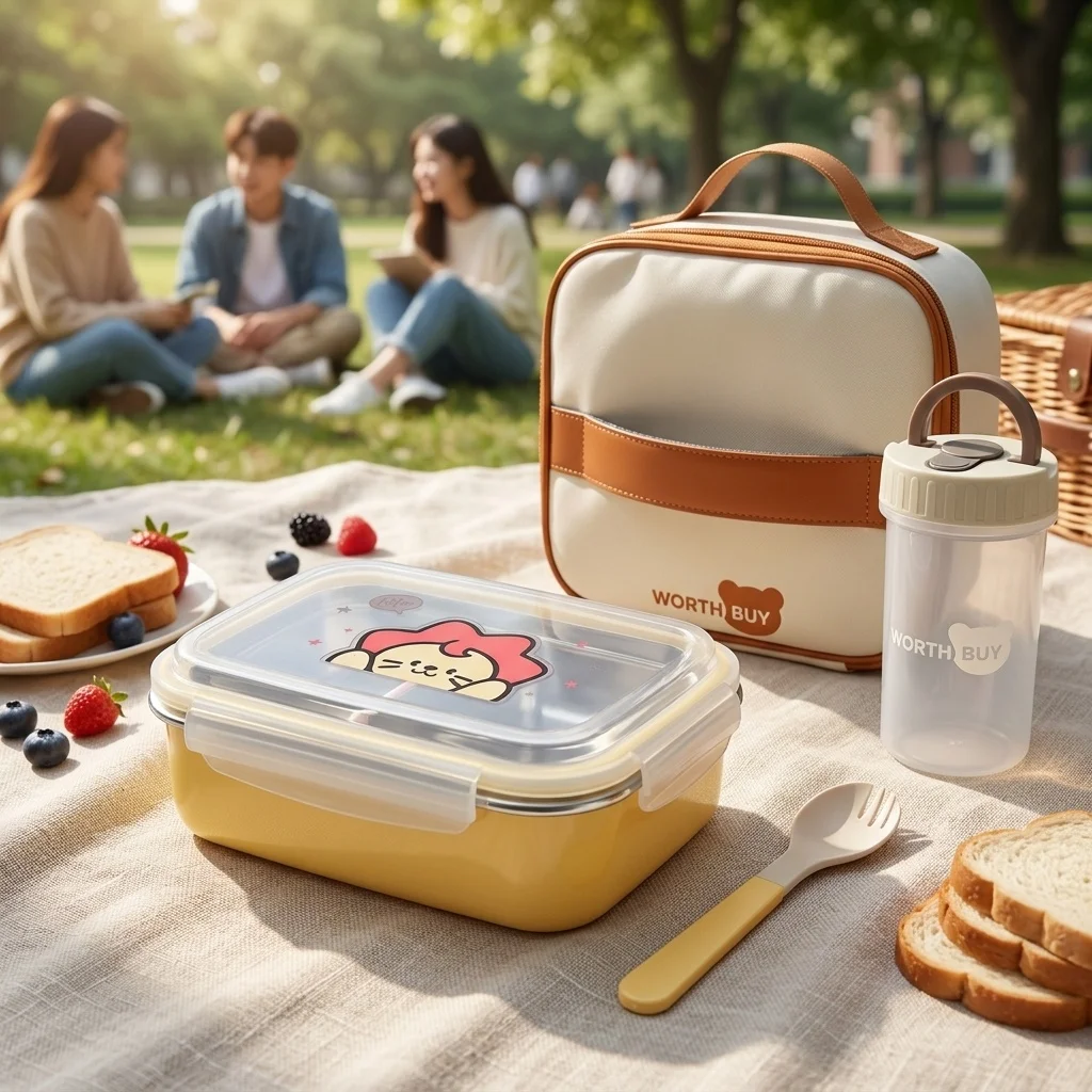Portable Children Bento Box Microwaveable 304 Stainless Steel Divided Lunch Box For Student Leak-proof Food Container With Spoon