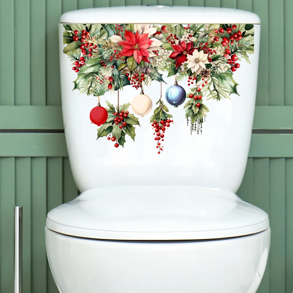Waterproof PVC Wall Sticker Christmas Bauble Flower Pattern Mural For Modern Home Living Room Bedroom Wall Decor