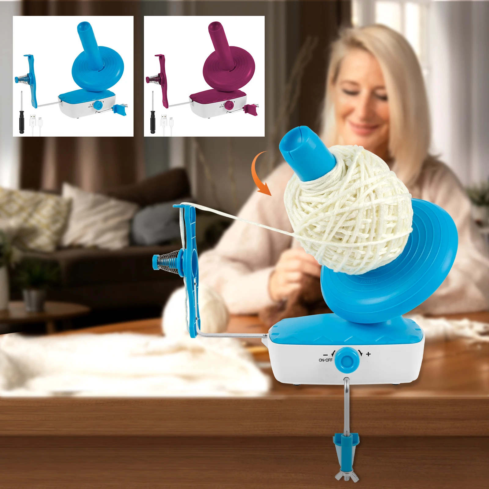 

Electric Yarn Winder 10oz Large Capacity Stable Tension Yarn Ball Winder Stepless Speed Crocheting Roller Spinner for Knitting