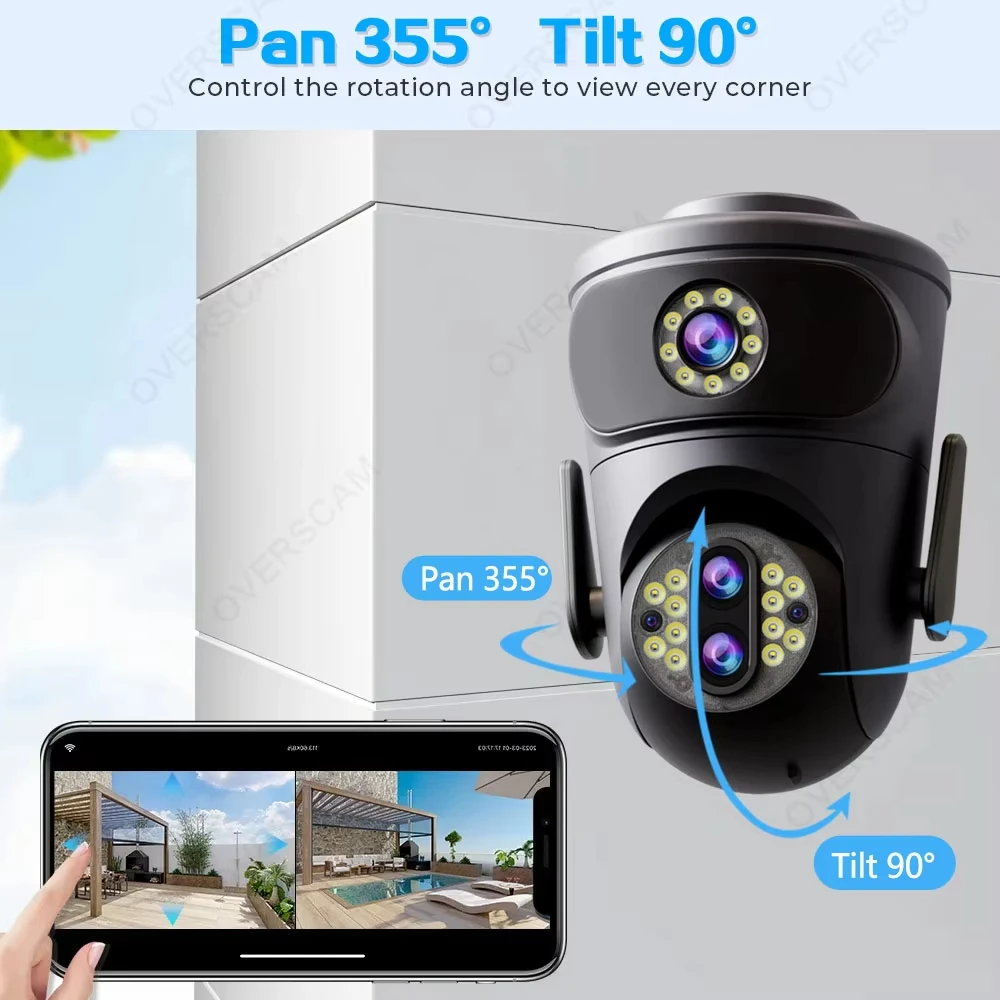 Nueva cámara de seguridad Wifi para exteriores de 12MP, 6K, vigilancia con Zoom 10X, IP, 3 lentes, cámaras de pantalla Dual, seguimiento automático, cámara CCTV IPC360 para el hogar