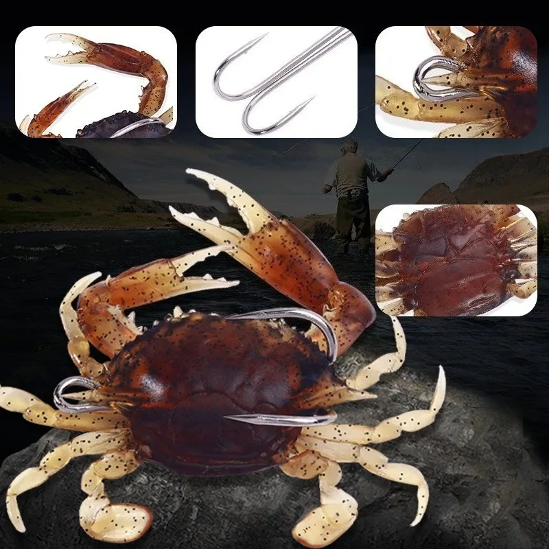 1pc Sinking Crab Soft Lures Anti-snagging Double Sharp Hooks Lifelike Fake Bait Perfect for Sea Fishing Fishing Lures Swimbait