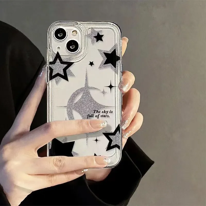 Korean Shining Stars Phone Case For iFhone 16 Pro 15 14 13 12 11 Pro Max Xr Xs Max 7 8 Plus Y2K Fashion Girl And Boy Phone Case