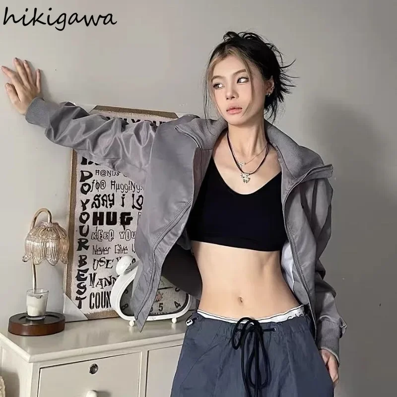 2025 Ropa de Mujer chaqueta Bomber de cuello alto ropa de calle Harajuku prendas de vestir de gran tamaño Ropa de Mujer Casual Chic cremallera Y2k abrigos Tops