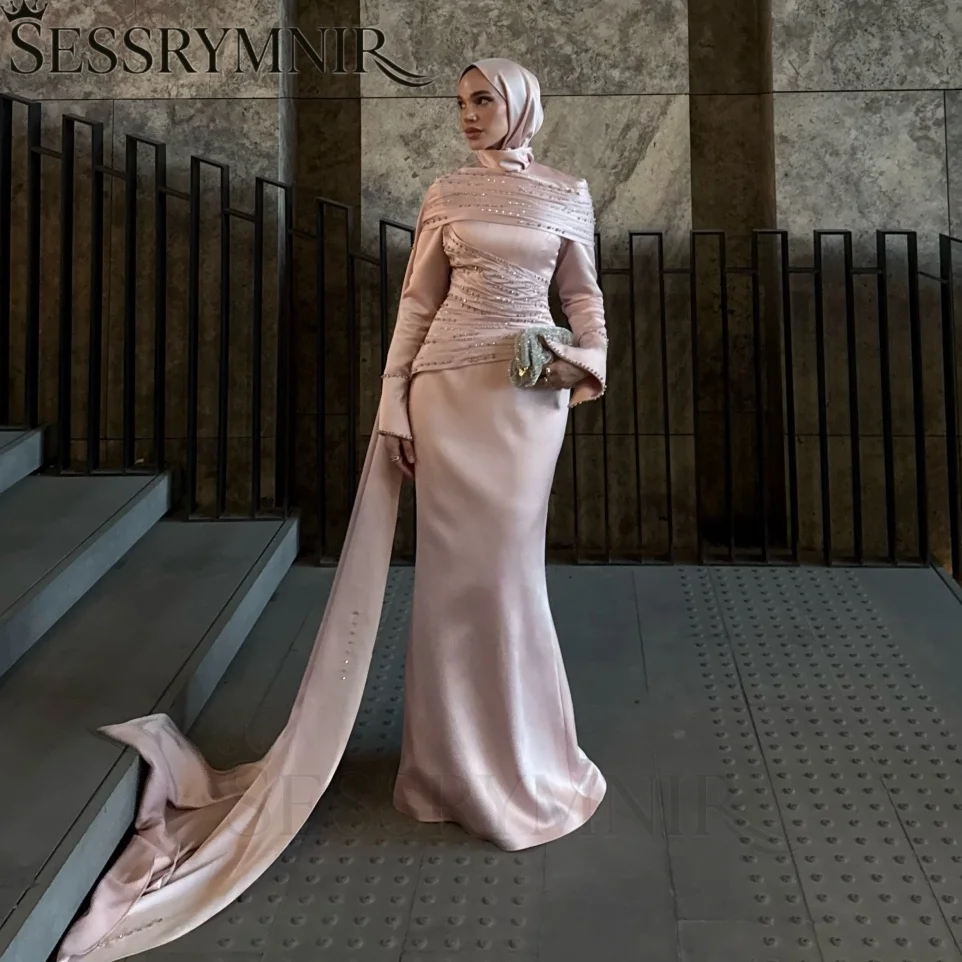 SESSRYMNIR Women'S Formal Evening Gowns Customize Scoop Neck Mermaid Elegant Party Dresses Floor-Length Long Sleeves Zipper Up