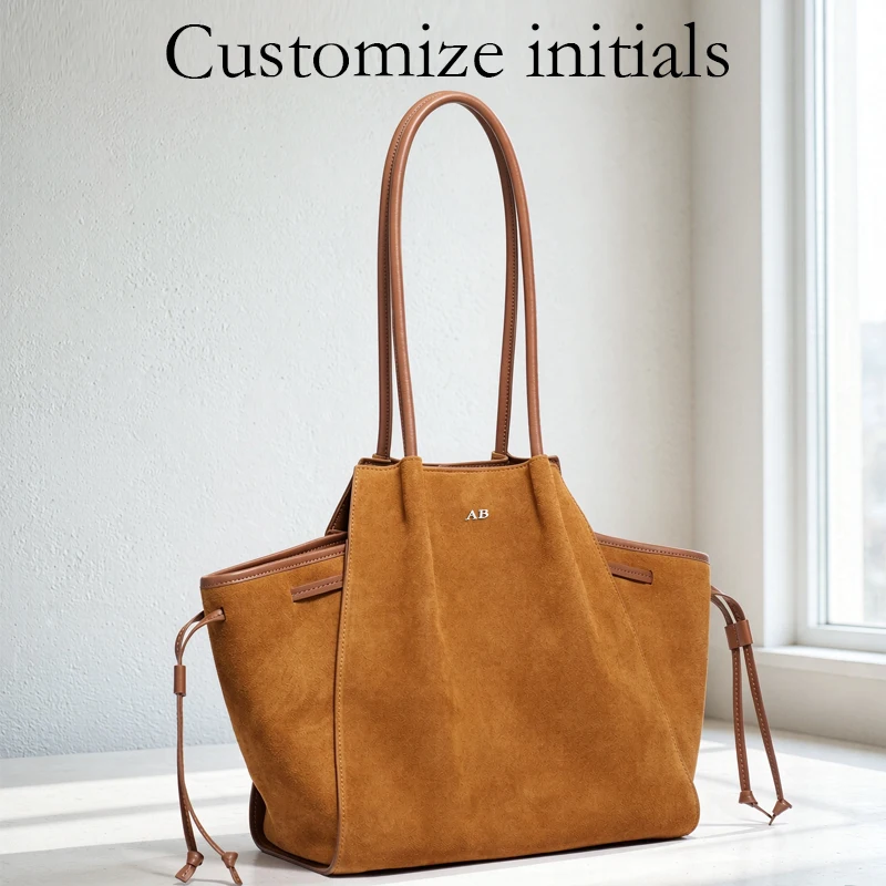 Customize Initials Leather Tote Bag For Women Luxury Designer Handbag 2026 New In Suede Cowhide large capacity underarm Shoulder