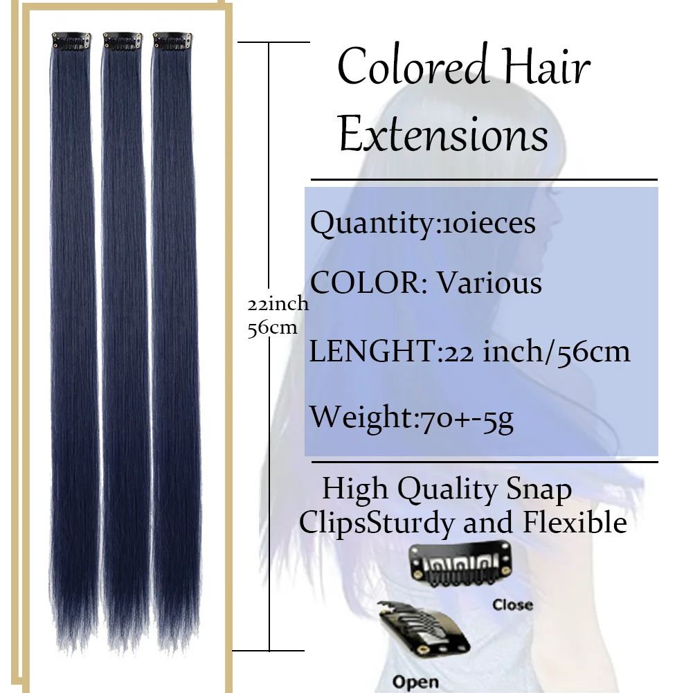 10PCS/Pack Colored Party Highlights Clip in Hair Extensions