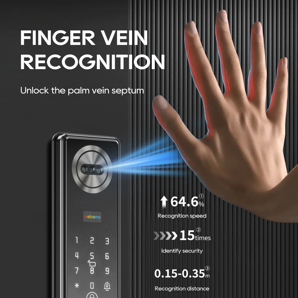SANKESONG 3D Face Recognition Smart Door Lock,Palm Vein Recognition Video Smart Lock with Camera,Build-in WiFi,APP Control