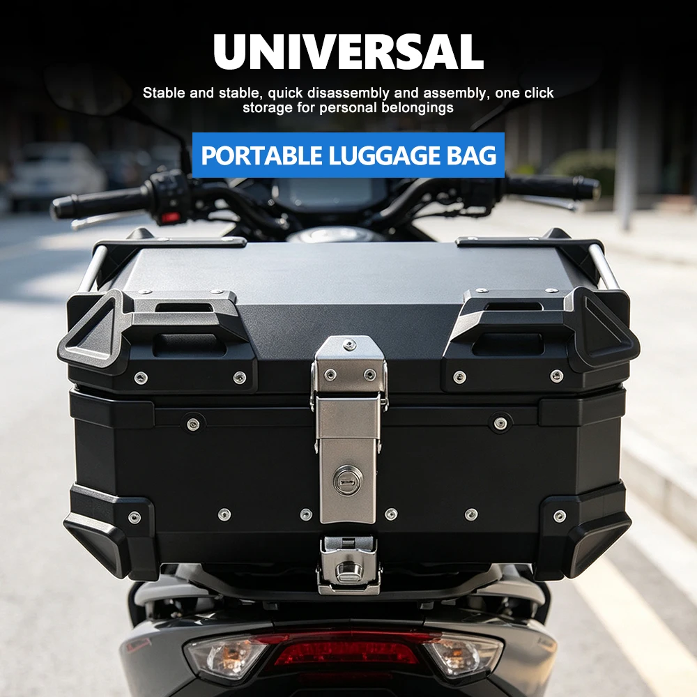 Universal Motorcycle Aluminum Texture Top Case Reinforced Corner Drop‑Resistant Luggage Box For Scooter Street Bike Mod Parts