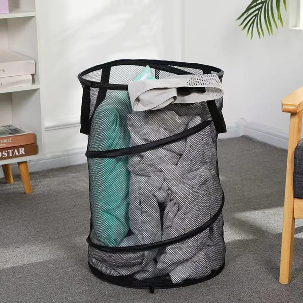 Folding Dirty Laundry Sorting Basket Large Mesh Yarn Storage Bag Frame Bucket Laundry Organizers Storage Pouch Storage Organizer - view 5